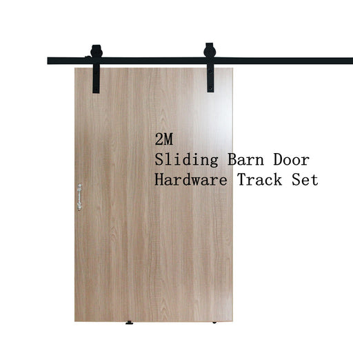 2M Sliding Barn Door Hardware Track Set Kit Powder Coat Steel Black