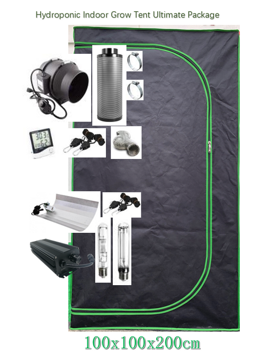 Hydroponic Indoor Grow Tent Ultimate Package- 100x100x200cm TENT+ 600W Grow Light Kit +4" Fan/Filter Kit