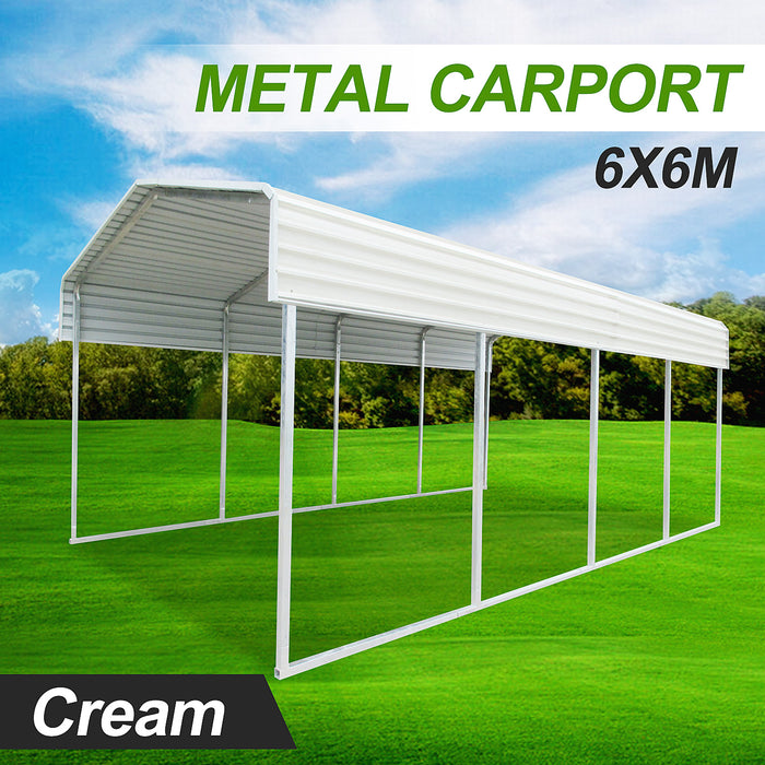 Metal Steel Carport 6x6m Cream (Pre-order)