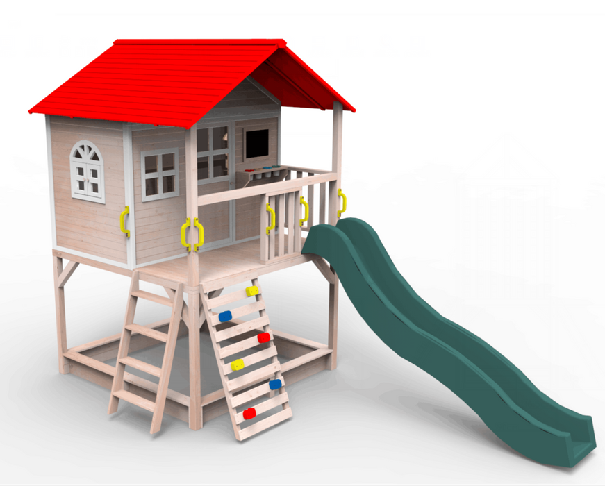 Outdoor Wooden Tower Kids Play Cubby House Cubbyhouse Sandpit Slide Climbing Rock 2124