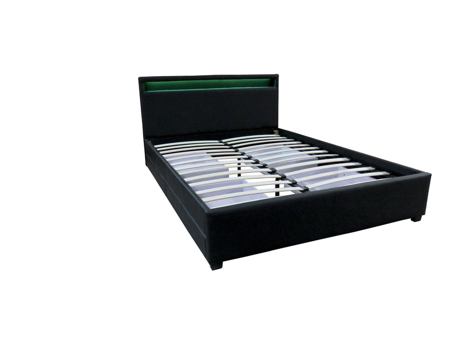 LED Bed Frame Queen Full Size with 4 Drawers Black PU Leather