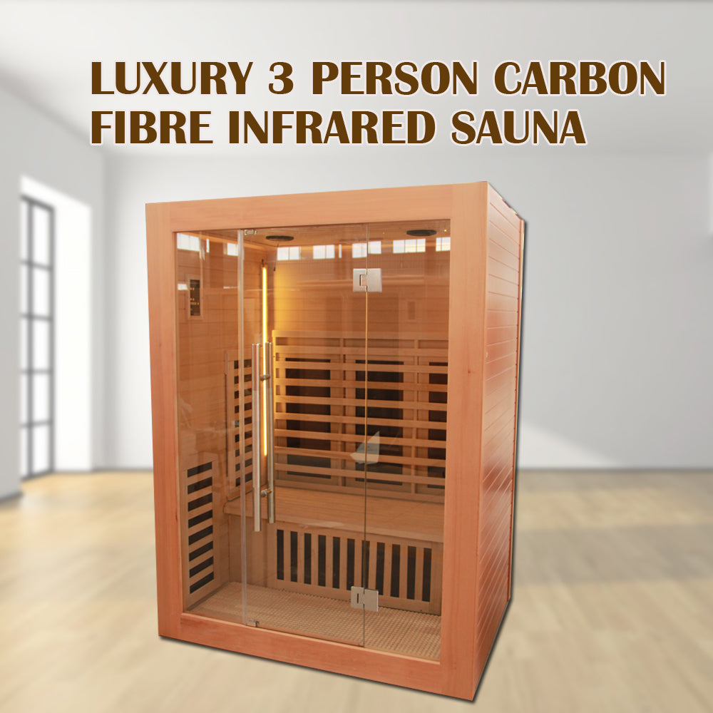 New Model 3 Person Luxury Indoor Carbon Fibre Infrared Sauna 12 Heating Panels 003G PRE-ORDER