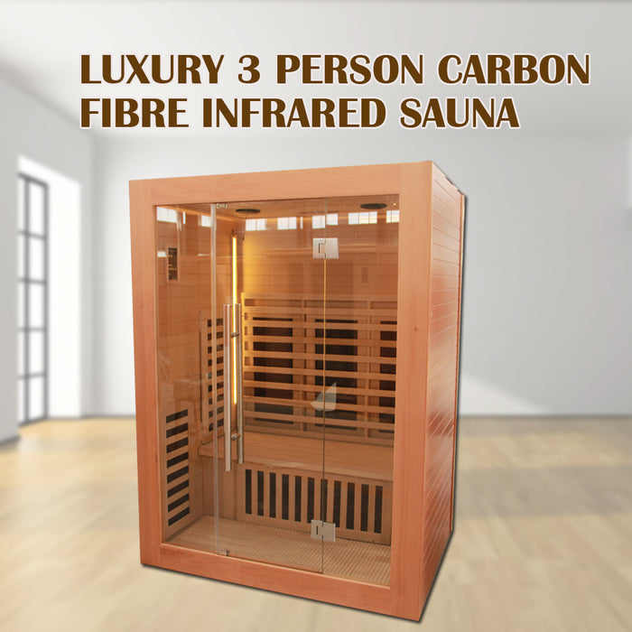 New Model 3 Person Luxury Indoor Carbon Fibre Infrared Sauna 12 Heating Panels 003G PRE-ORDER