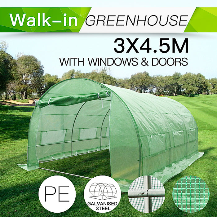 Garden Greenhouse Shed 3x4.5m PE Polytunnel with Windows Doors
