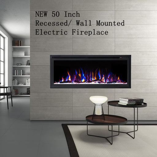 New Model 50" Slim Trim Black Built-in Recessed / Wall mounted Heater Electric Fireplace
