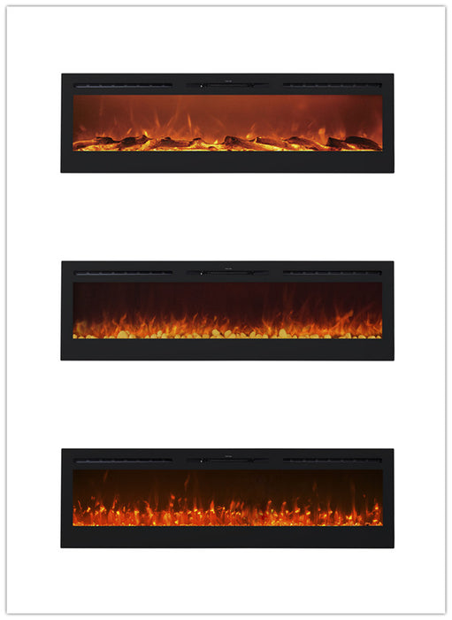 72" Black Built-in Recessed / Wall mounted Heater Electric Fireplace