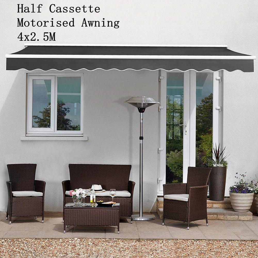 4.0x2.5m Commercial Grade Half Cassette Electric Folding Awning Black