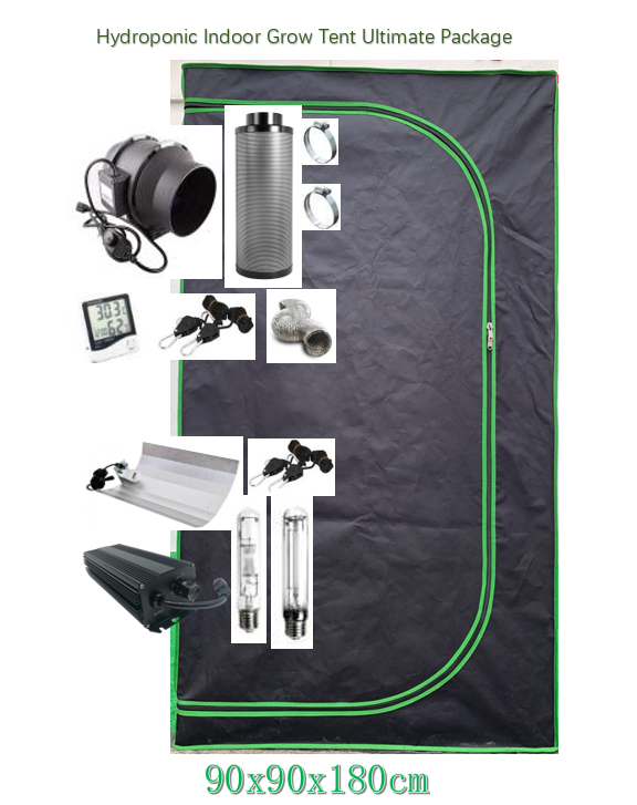 Hydroponic Indoor Grow Tent Ultimate Package - 90x90x180cm TENT+ 600W Grow Light Kit +4" Fan/Filter Kit