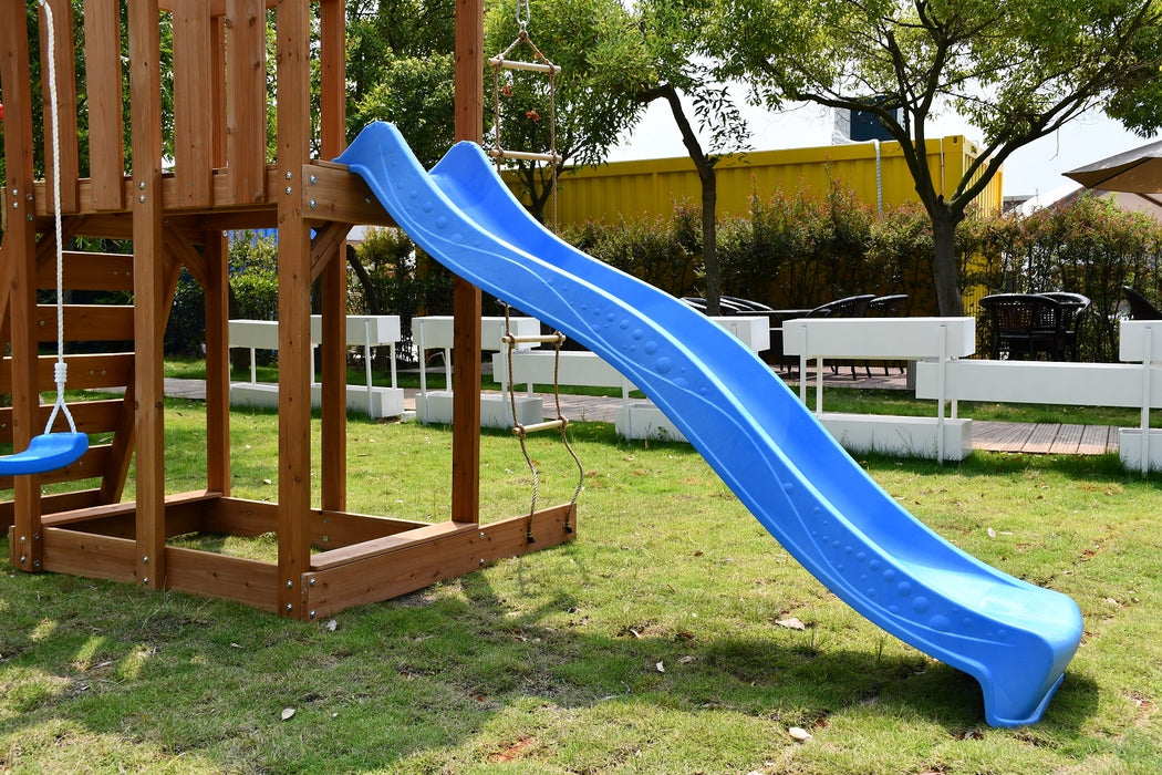 Outdoor Wooden Swing Climb & Slide Set Playset for Backyard 2200mm Slide