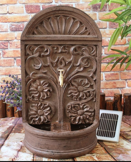 Garden Solar Wall Water Fountain Feature Copper Tuscan 72cm