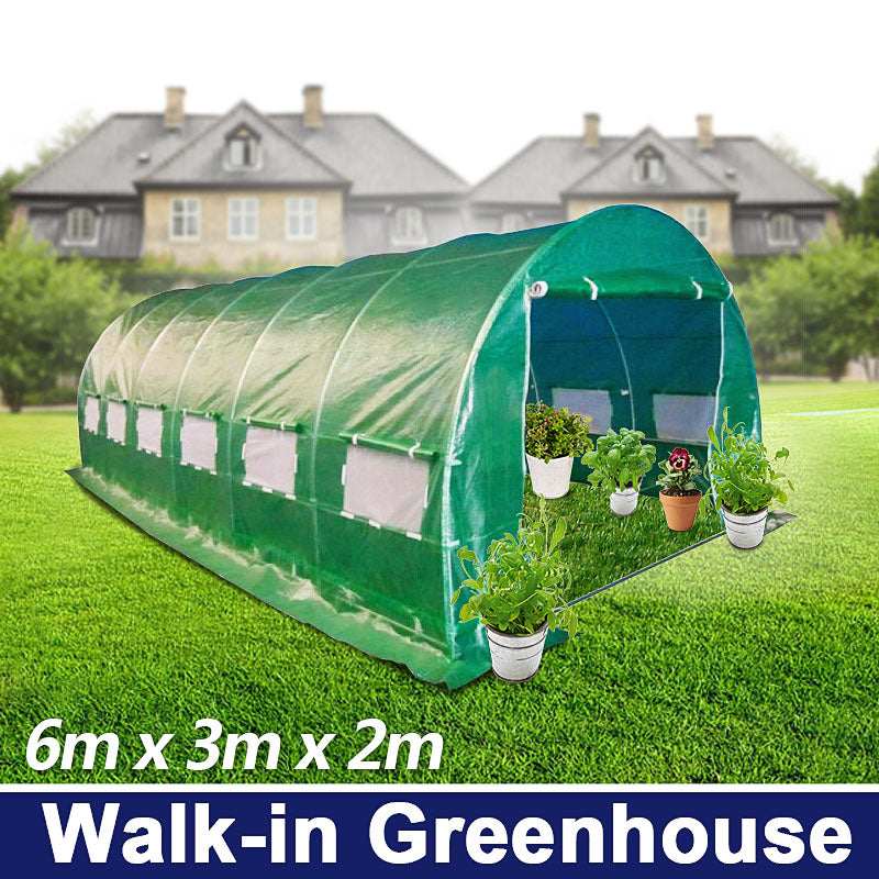 6m x 3m Walk-in Galvanised Frame Polytunnel Greenhouse