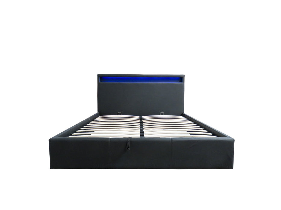 LED Bed Frame Queen Full Size Gas Lift Base With Storage Black PU Leather