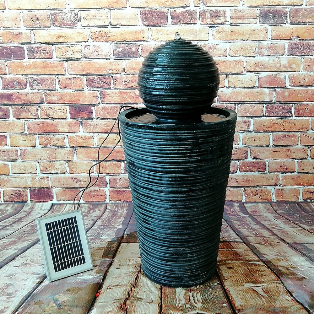 Black Garden Water Fountain Solar Pump Outdoor Battery LED Light 80cm