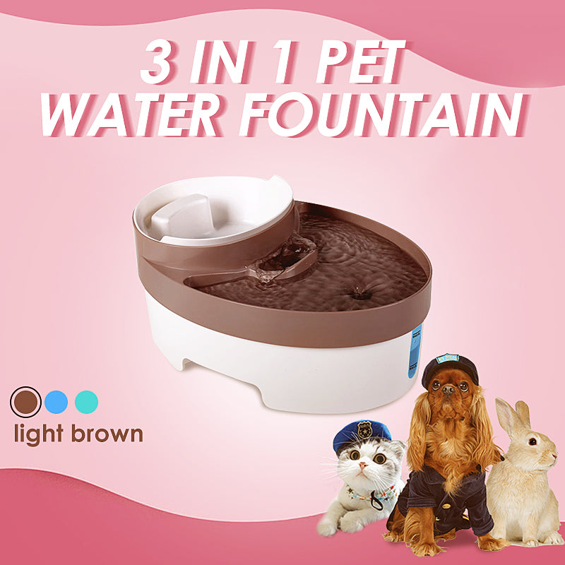 3L Auto Waterfall Drinking Fountain Cat dog Pet Drinker Water Bowl with Filter (Brown)