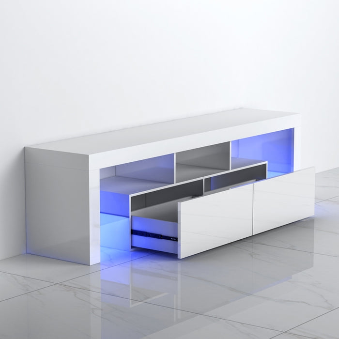 Modern LED TV Cabinet Entertainment Unit Stand High Gloss Furniture 1600mm White