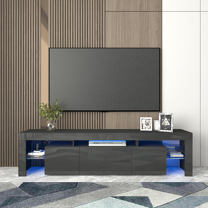 Modern 2 level LED TV Cabinet Entertainment Unit Stand High Gloss Furniture 200cm Black MLD06-2