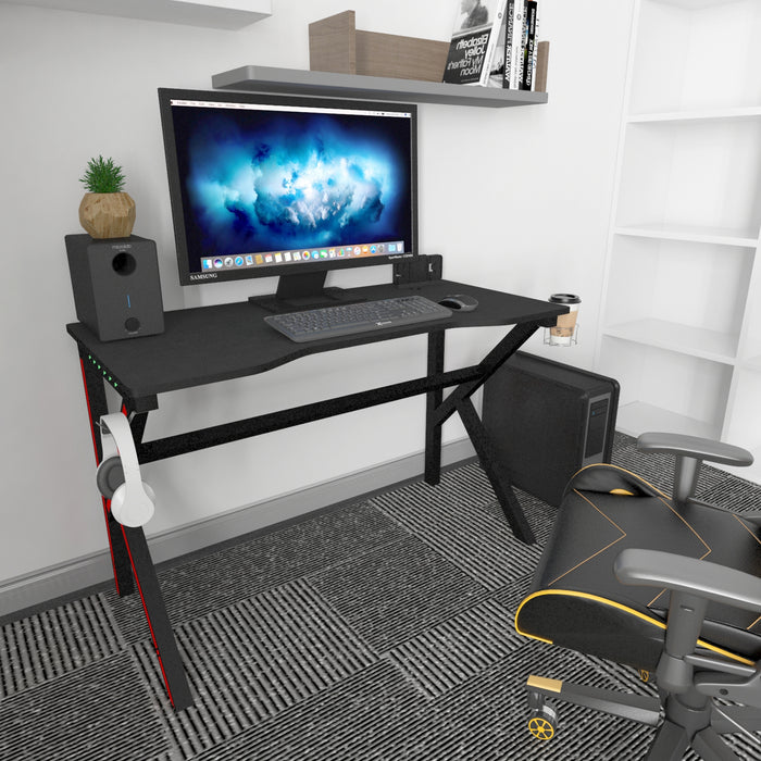 Gaming Computer Desk with LED Lights Cup Holder Headphone Hook 120x60x75cm