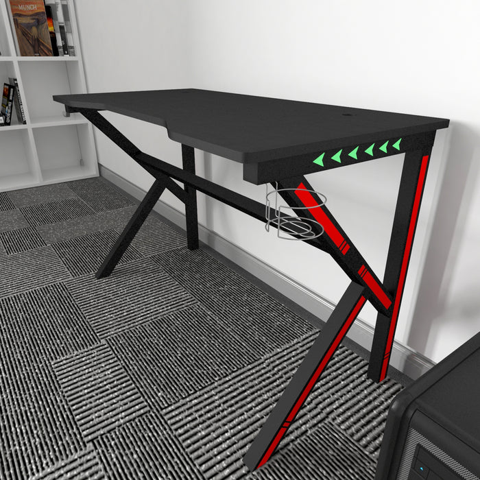 Gaming Computer Desk with LED Lights Cup Holder Headphone Hook 120x60x75cm