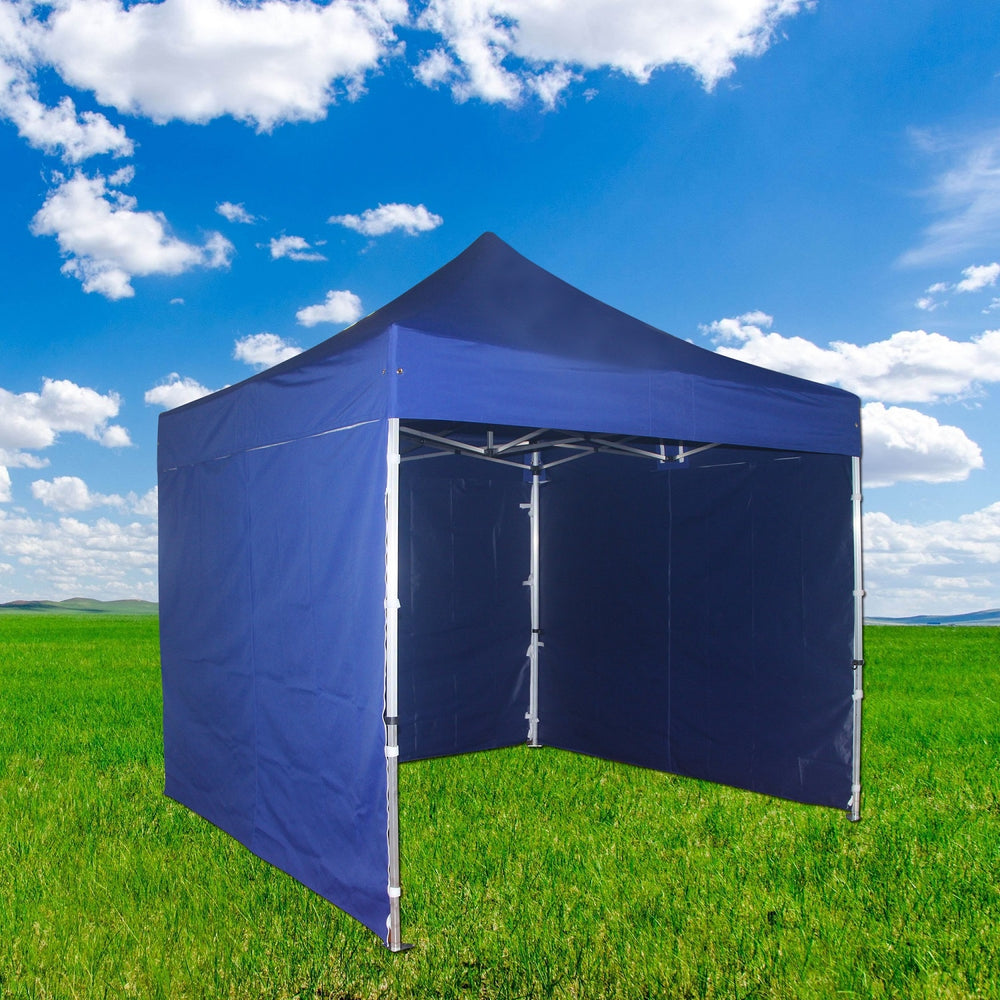 3X3m Commercial Grade Aluminum Folding Gazebo Marquee Pop Up Outdoor Canopy 3 Sided Wall Blue