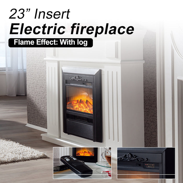 2000W Wood Veneer Electric Fireplace Heater Mantel Flame White