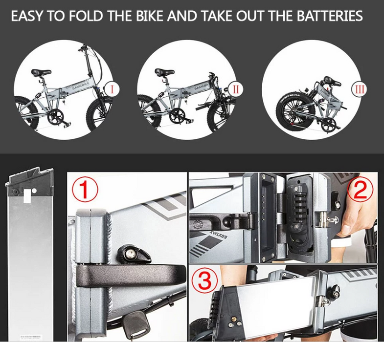 20 Inch 500W SAMEBIKE Folding Electric Bike Bicycle Scooter E-scooter E-bike 10.4Ah 48V Battery Max 35 KPH Black