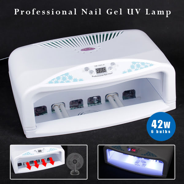 NEW 42W UV Lamps Lights Nail Art Gel Curing Dryer SIX 7W Bulbs With Fan & Timers
